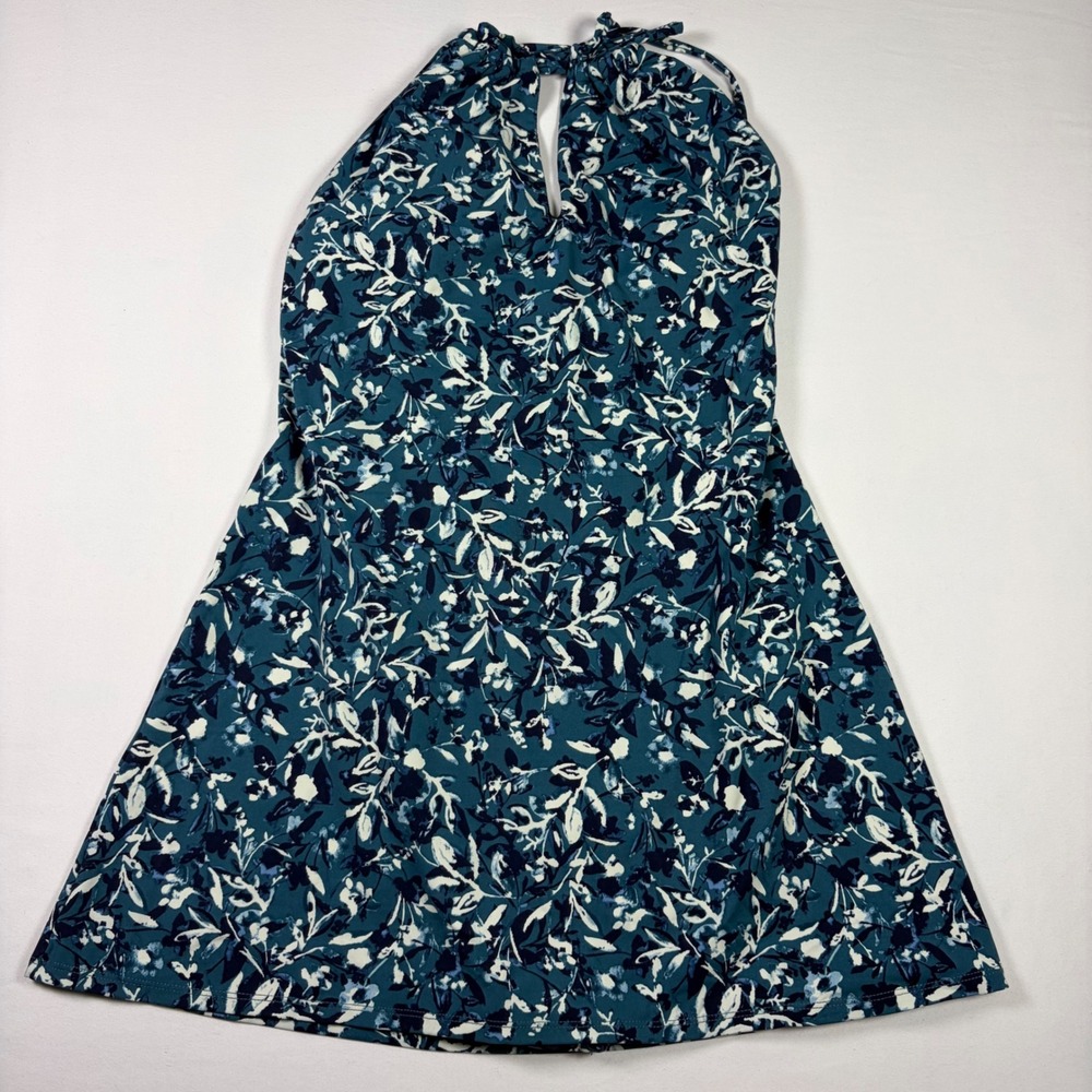 Garnet Hill Swim Dress Floral Halter Keyhole Beachwear Coast Resort Modest Sz 10